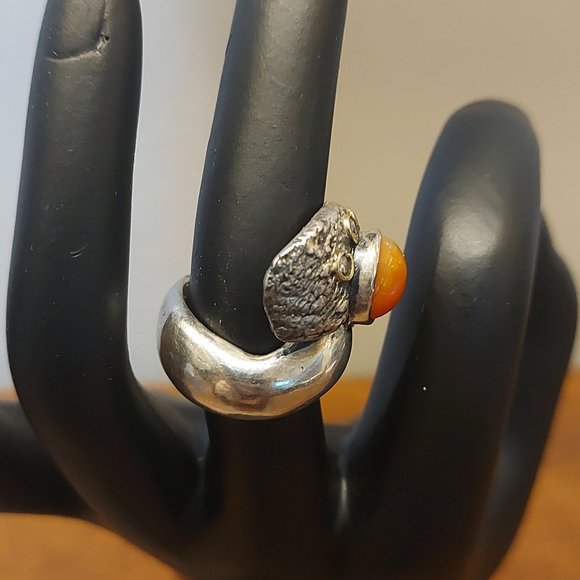 Handmade Mexican 925 Silver Ring w/Mexican Fire Opal - Picture 4 of 5